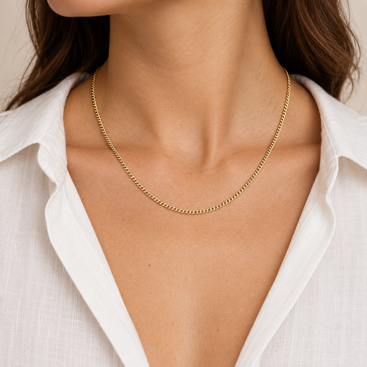 Classic Curb Chain Necklace — worn styling, yellow gold illustration