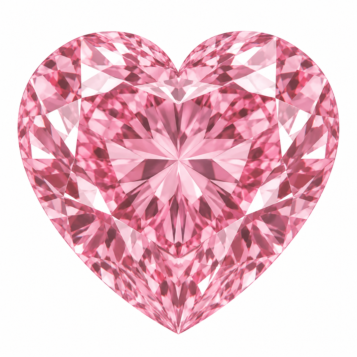 Illustrative head-on render of a heart pink lab-grown diamond; not a photograph of an individual stone.
