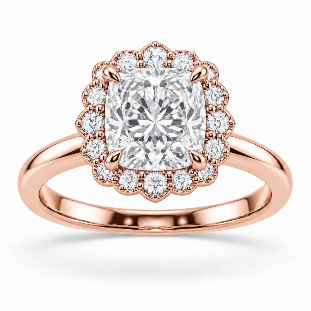 [metal:rose-gold] Amaryllis Ring Setting — front — illustrative design render