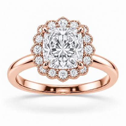 [metal:rose-gold] Amaryllis Ring Setting — front — illustrative design render