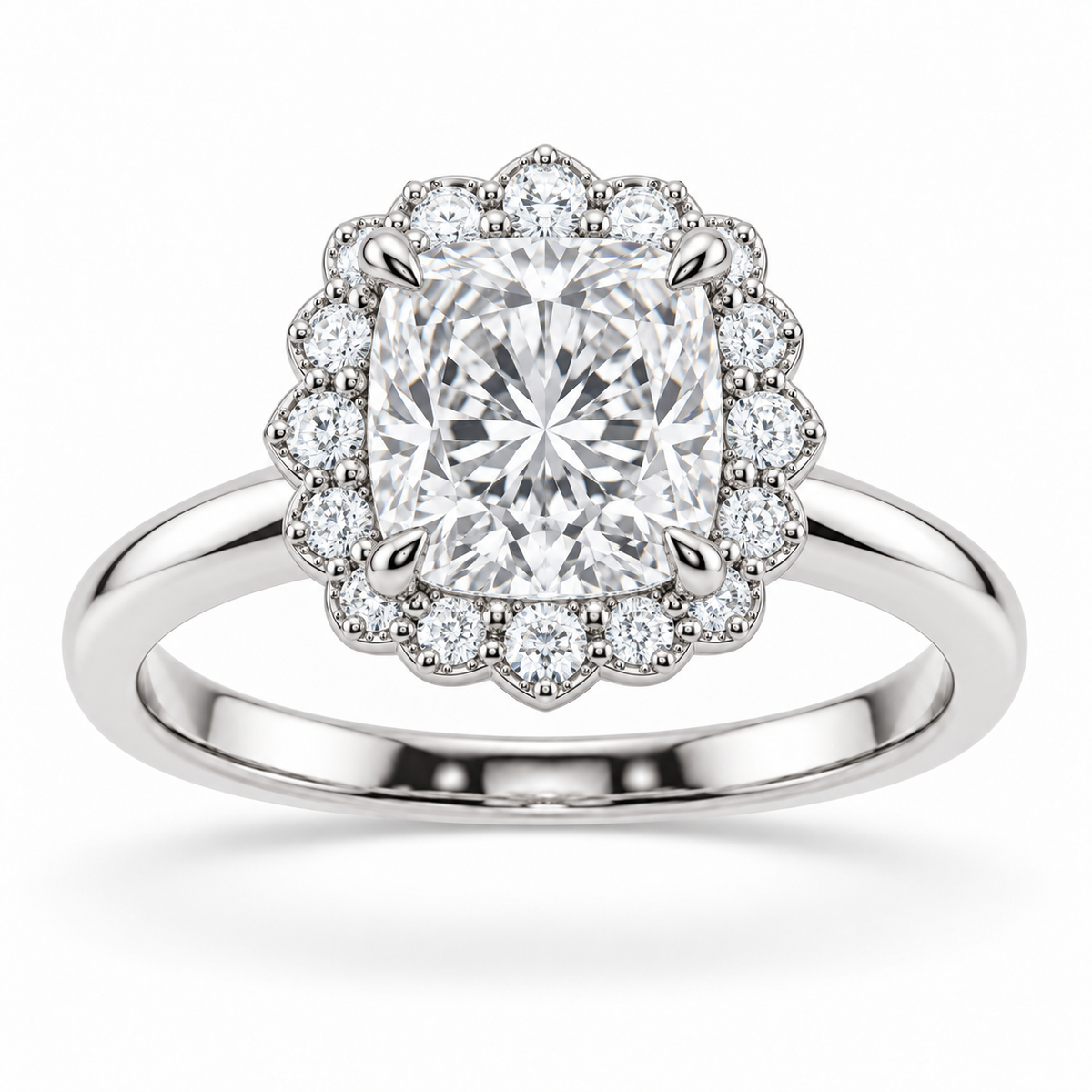 [metal:white-gold] Amaryllis Ring Setting — front — illustrative design render