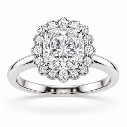 [metal:white-gold] Amaryllis Ring Setting — front — illustrative design render