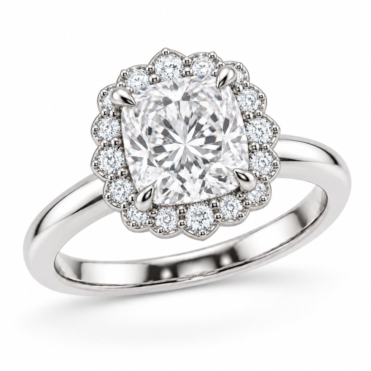 [metal:white-gold] Amaryllis Ring Setting — three quarter — illustrative design render