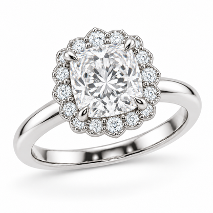[metal:white-gold] Amaryllis Ring Setting — three quarter — illustrative design render