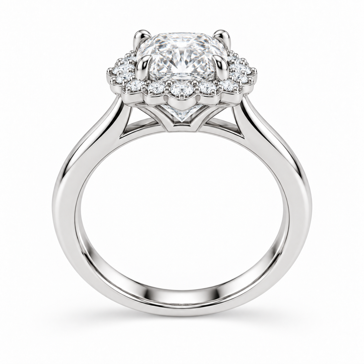[metal:white-gold] Amaryllis Ring Setting — side profile — illustrative design render