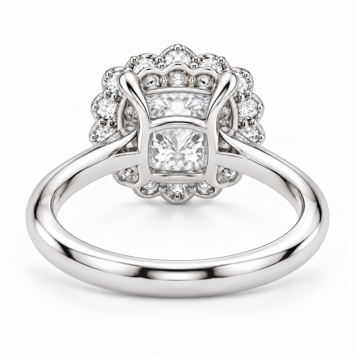 [metal:white-gold] Amaryllis Ring Setting — rear three quarter — illustrative design render
