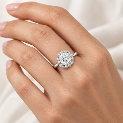 [metal:white-gold] Amaryllis Ring Setting — on hand — illustrative design render