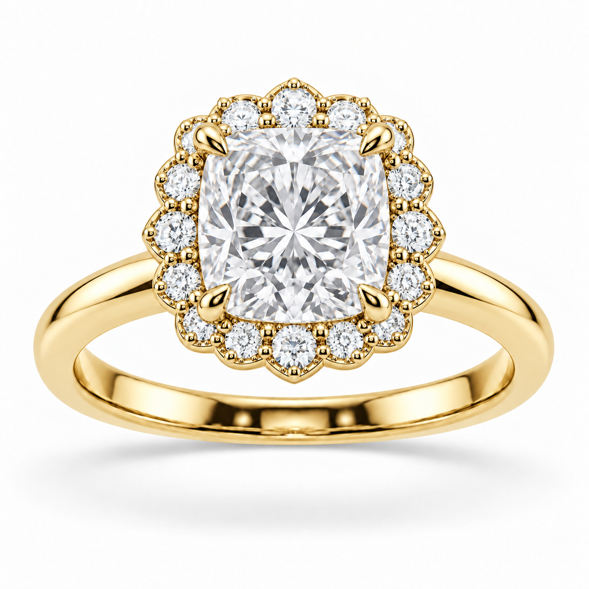 [metal:yellow-gold] Amaryllis Ring Setting — front — illustrative design render