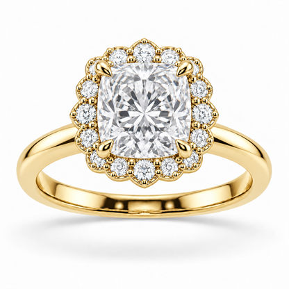 [metal:yellow-gold] Amaryllis Ring Setting — front — illustrative design render