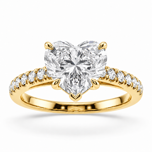 [metal:yellow-gold] Classic Pavé heart ring setting in Yellow Gold — Front view