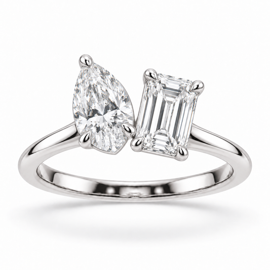 [metal:white-gold] Classic Toi et Moi Ring Setting — front — illustrative design render