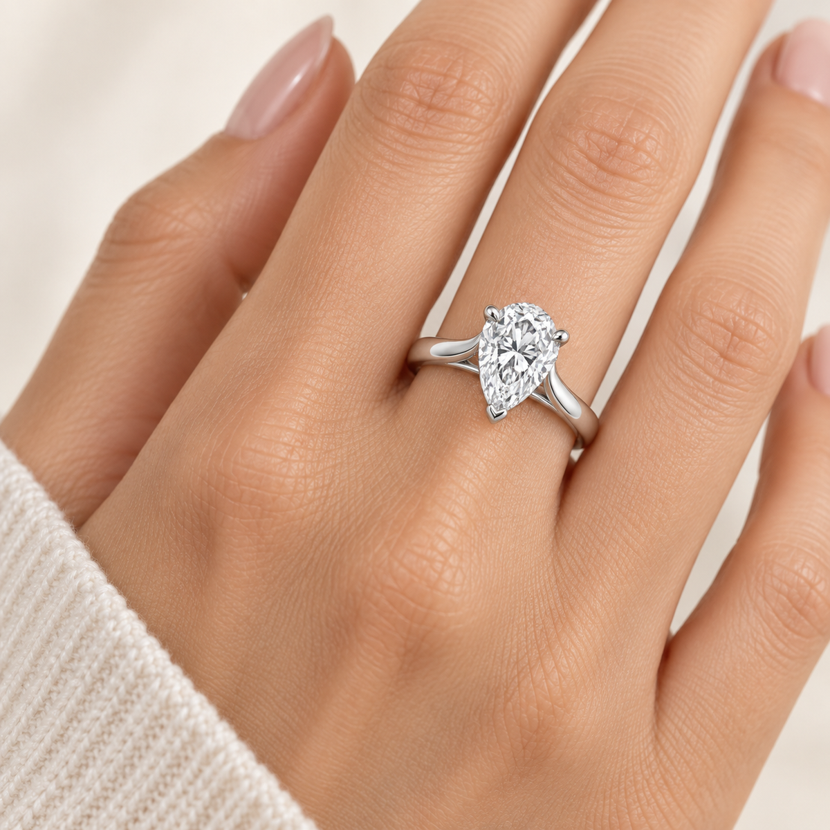 [metal:white-gold] Elara Ring Setting — on hand — illustrative design render