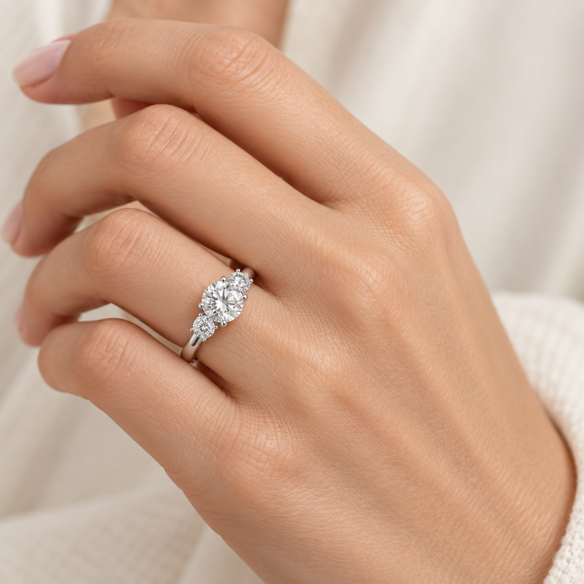 [metal:white-gold] Éternelle Ring Setting — on hand — illustrative design render