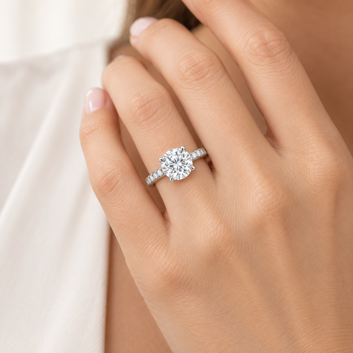 [metal:white-gold] Liora Ring Setting — on hand — illustrative design render