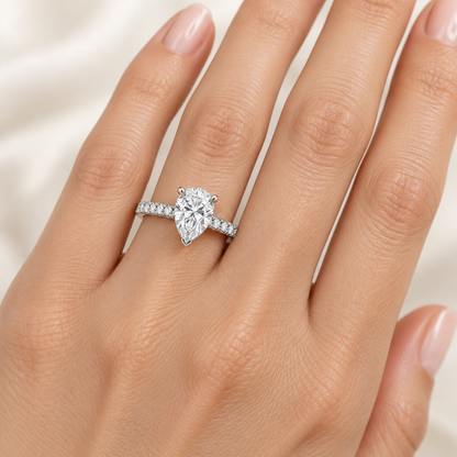 [metal:white-gold] Mirabelle Ring Setting — on hand — illustrative design render