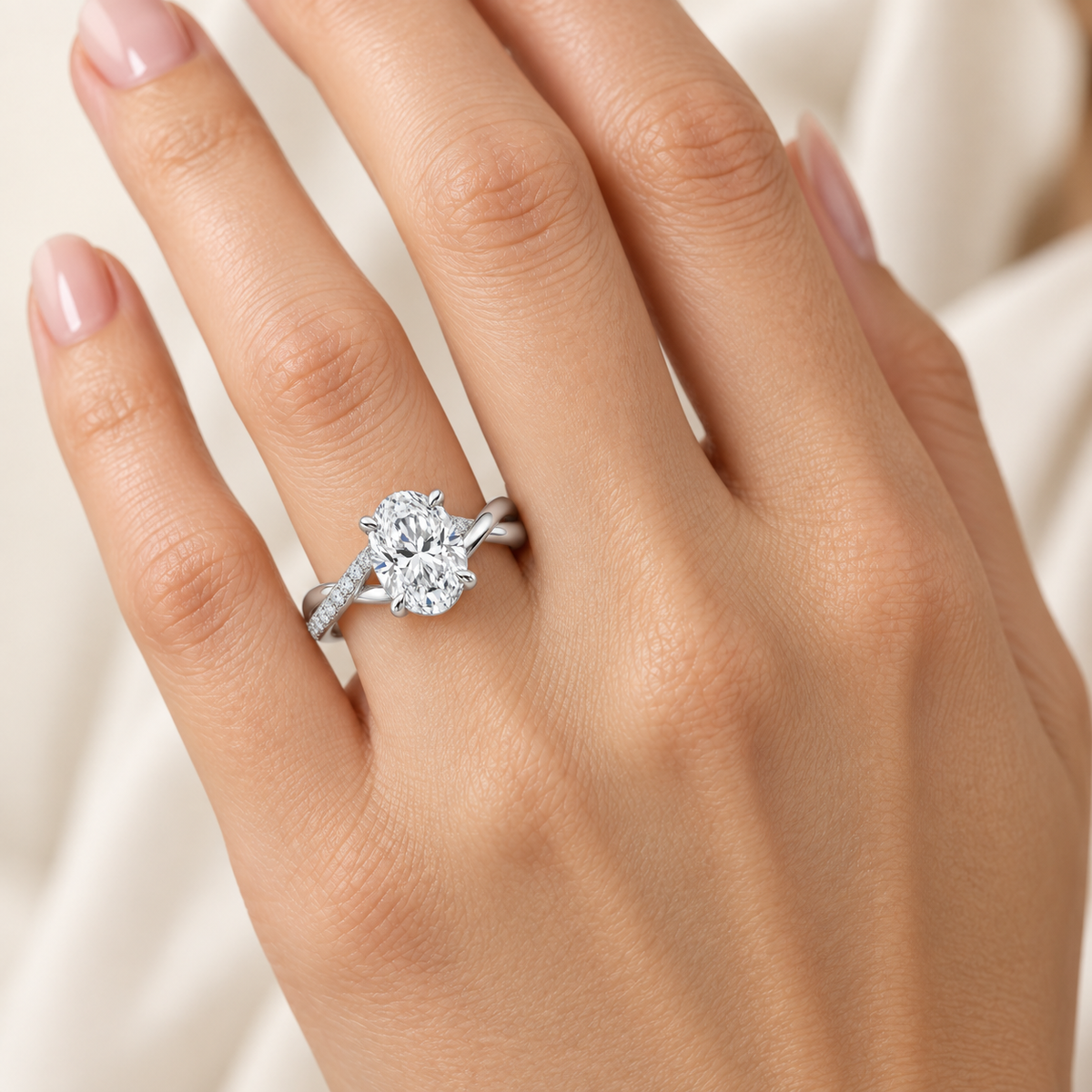 [metal:white-gold] Ondine Ring Setting — on hand — illustrative design render