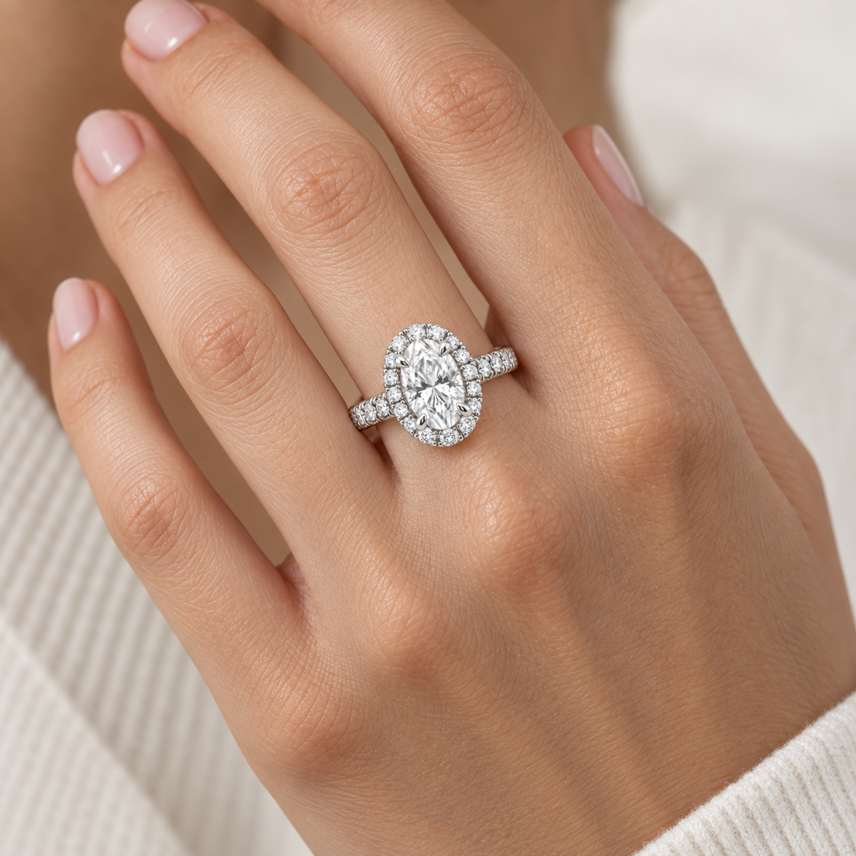 [metal:white-gold] Ophelia Ring Setting — on hand — illustrative design render