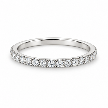 [metal:white-gold] Alouette Half-Pavé Ring — front — Single-row half-pavé ring, shallow front studio view [catalog-v4]