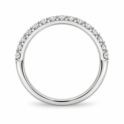 [metal:white-gold] Alouette Half-Pavé Ring — top — Single-row half-pavé ring, circular elevation studio view [catalog-v4]