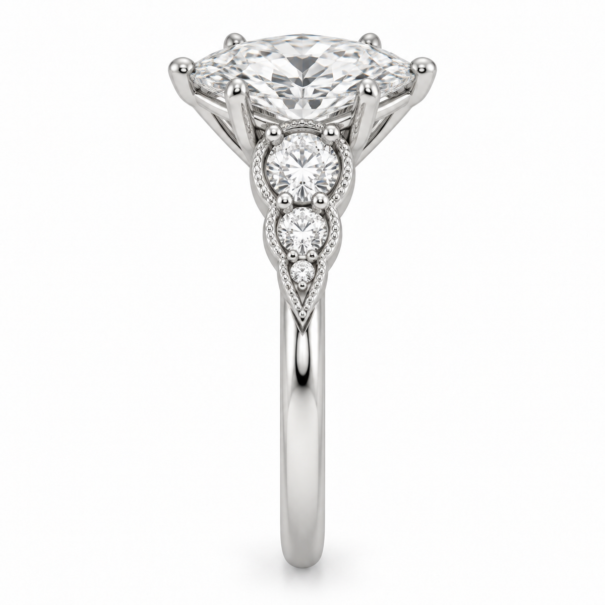 [metal:white-gold] Anaelle Graduated Pavé Setting — side-profile — Original setting design illustration [catalog-v4]