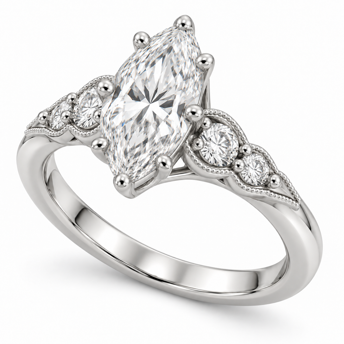 [metal:white-gold] Anaelle Graduated Pavé Setting — three-quarter — Original setting design illustration [catalog-v4]