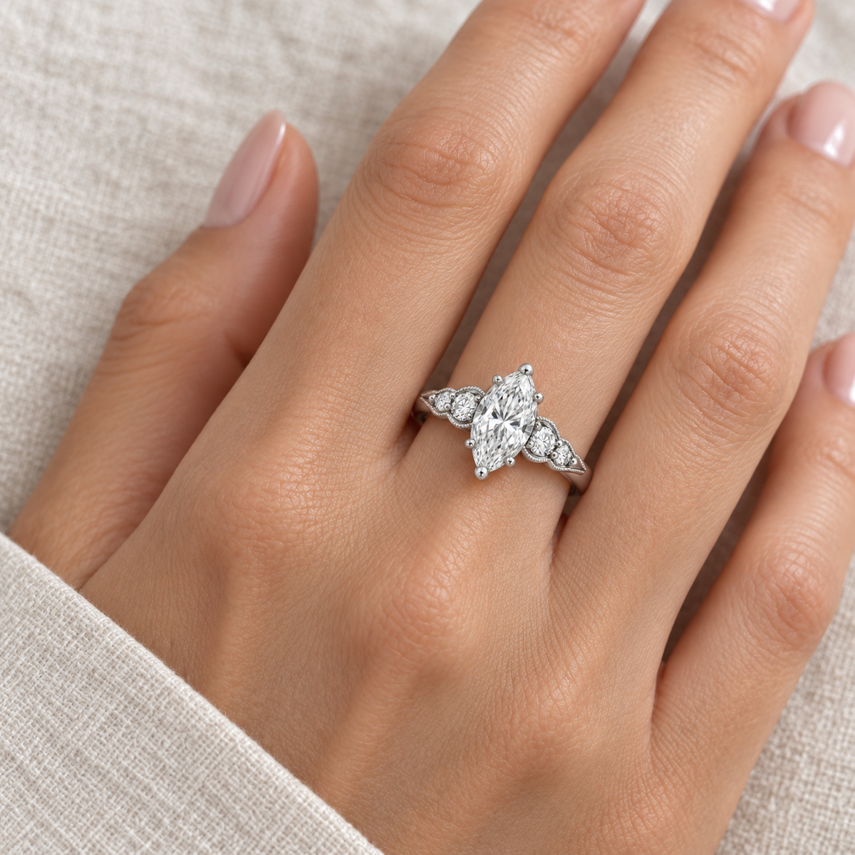 [metal:all] Anaelle Graduated Pavé Setting — worn — Human-worn styling illustration; proportions are not calibrated [catalog-v4]