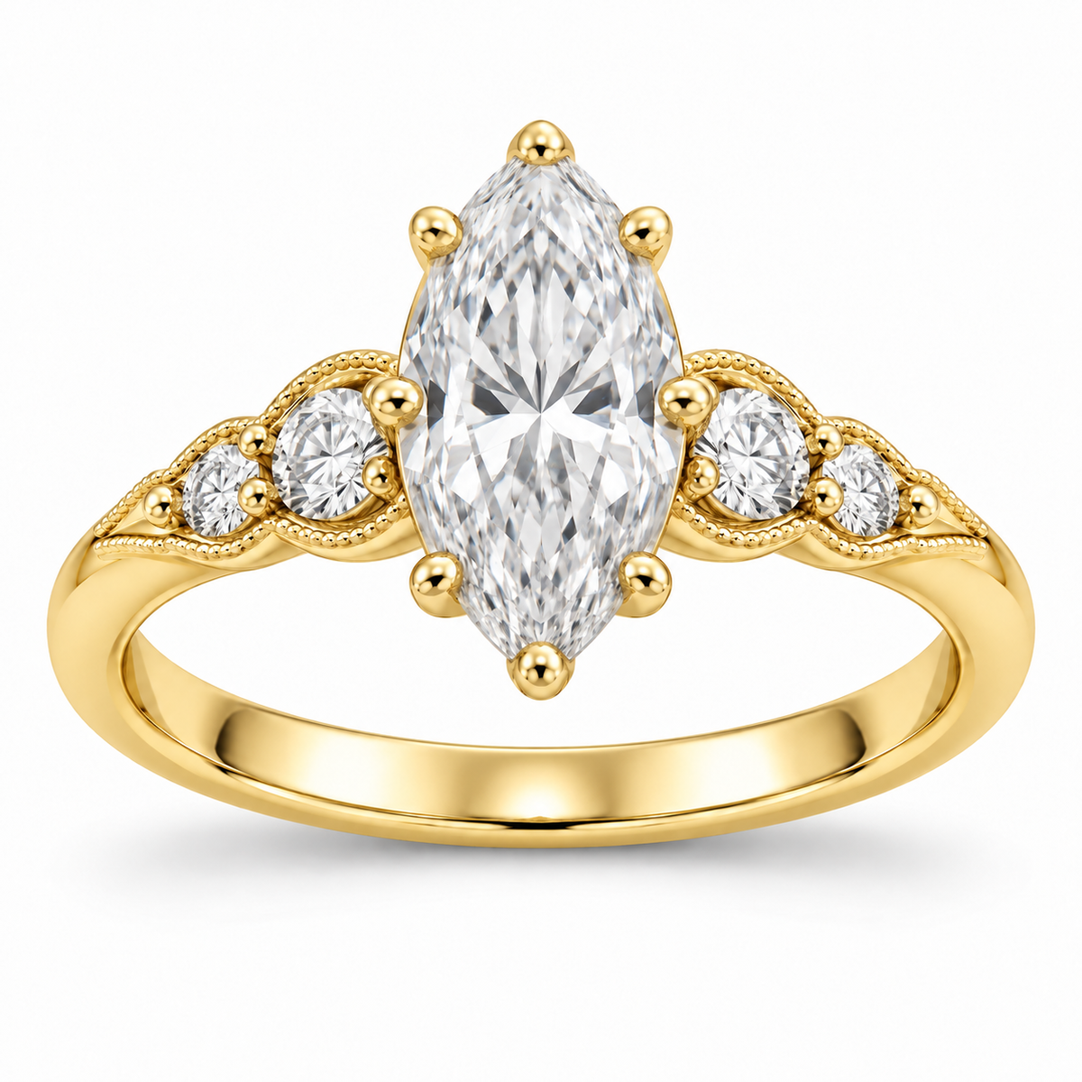 [metal:yellow-gold] Anaelle Graduated Pavé Setting — front — Original setting design illustration [catalog-v4]