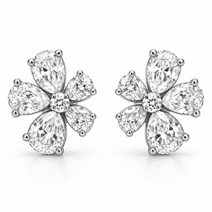 [metal:white-gold] Arabella Floral Earrings — front — Mirrored floral diamond earrings, front view [catalog-v4]