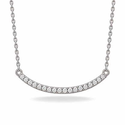 [metal:white-gold] Arabesque Diamond Bar Necklace — front — Curved diamond bar necklace, front studio view [catalog-v4]