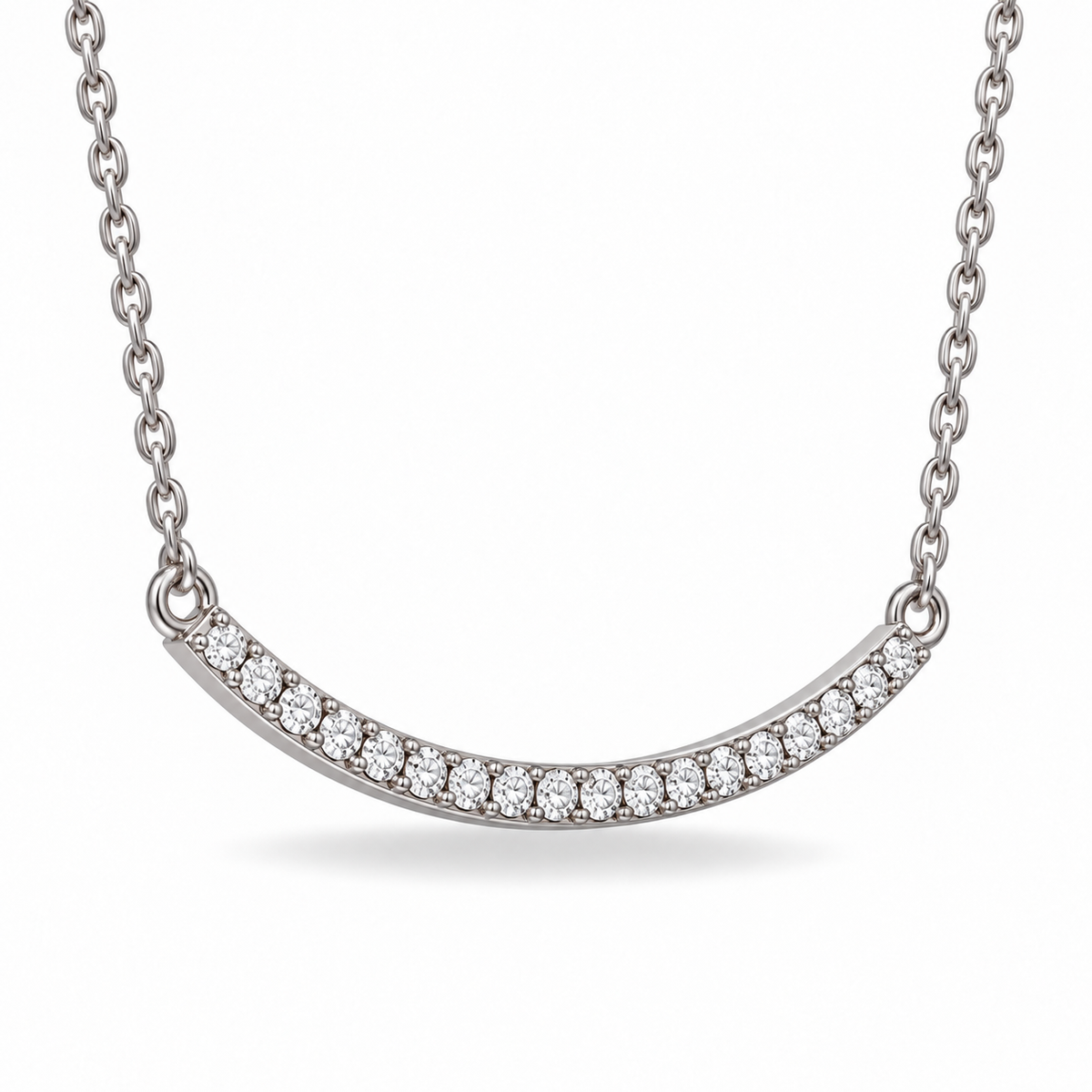 [metal:white-gold] Arabesque Diamond Bar Necklace — three-quarter — Curved diamond bar necklace, oblique studio view [catalog-v4]