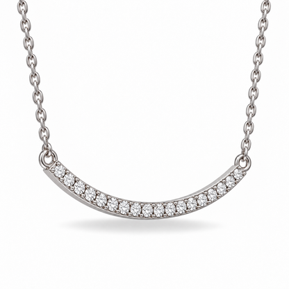 [metal:white-gold] Arabesque Diamond Bar Necklace — three-quarter — Curved diamond bar necklace, oblique studio view [catalog-v4]
