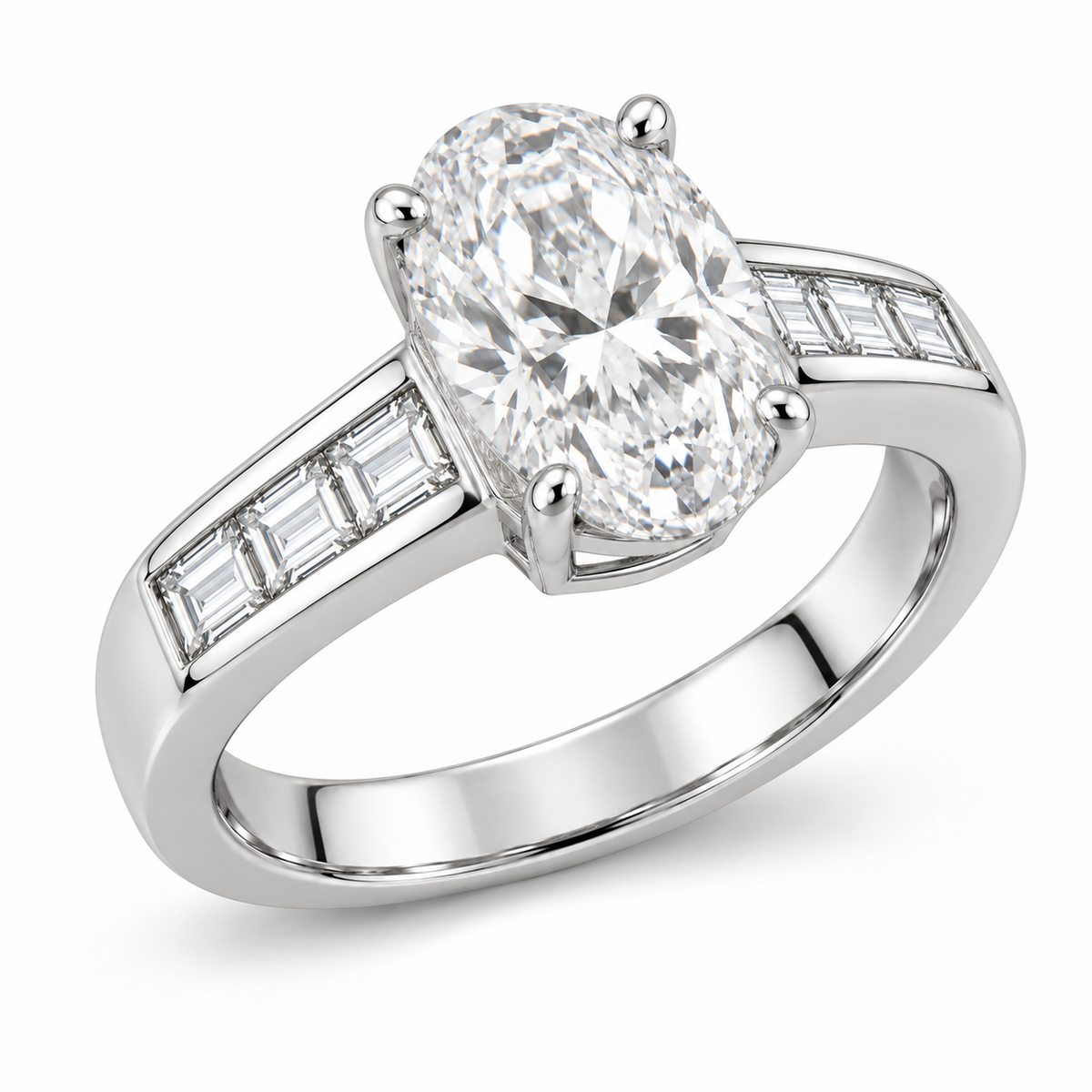 [metal:white-gold] Arielle Baguette-Channel Setting — three-quarter — Original setting design illustration [catalog-v4]