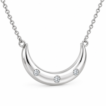 [metal:white-gold] Arietta Crescent Necklace — three-quarter — Arietta Crescent Necklace three-quarter design illustration [catalog-v4]