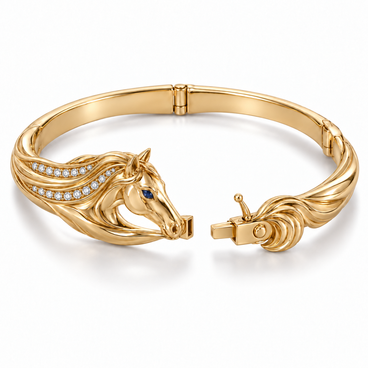 Ariette Horse Bracelet — alternate view with construction — [metal:all] — clasp opened