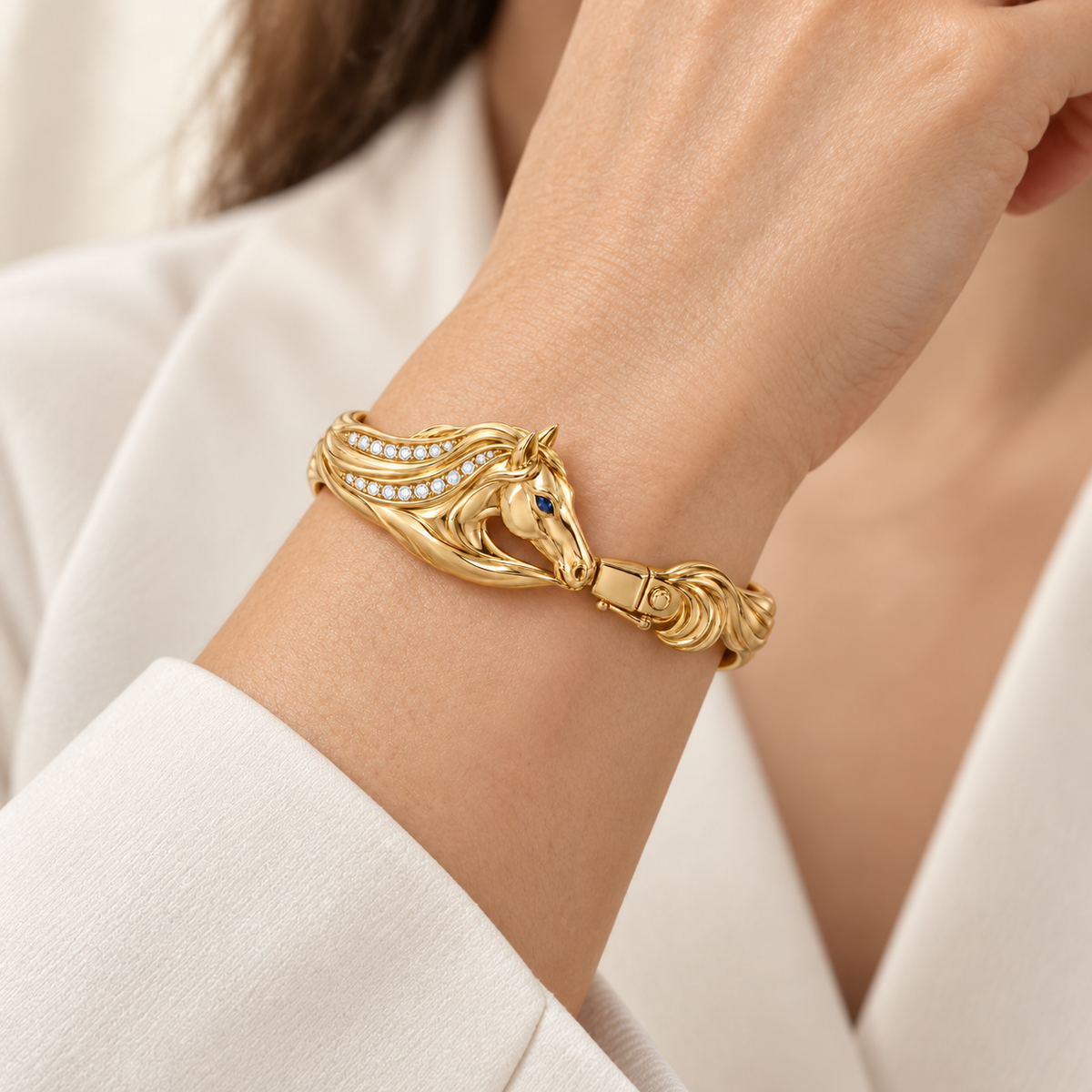Ariette Horse Bracelet — worn view — [metal:all]