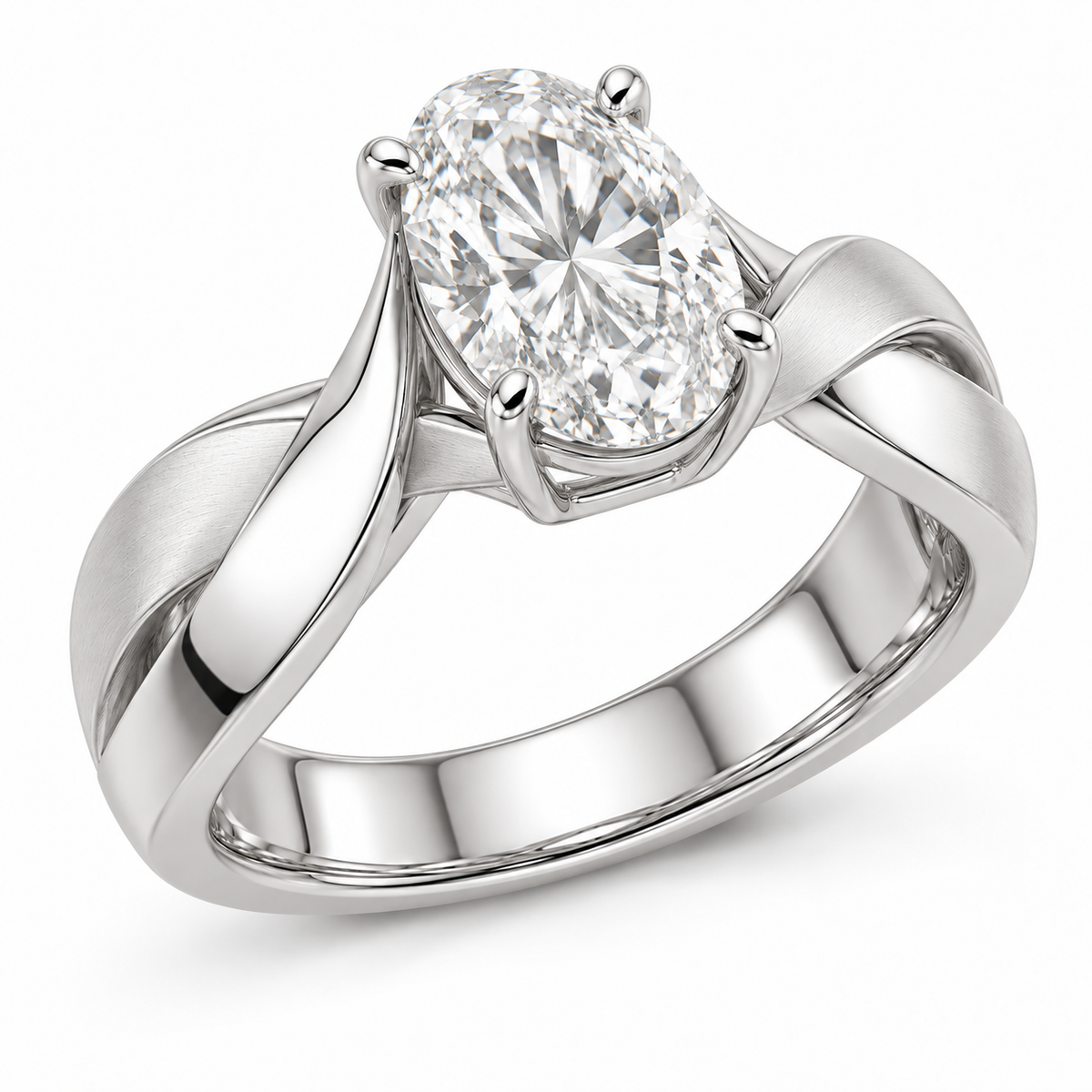 [metal:white-gold] Ariosa Flat-Ribbon Twist Setting — three-quarter — Original setting design illustration [catalog-v4]