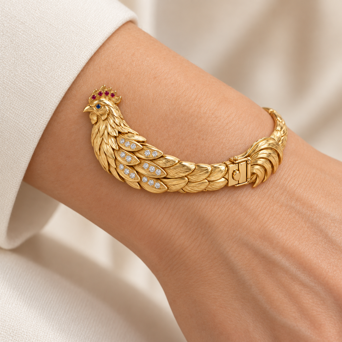 Aube Rooster Bracelet — worn view — [metal:all]