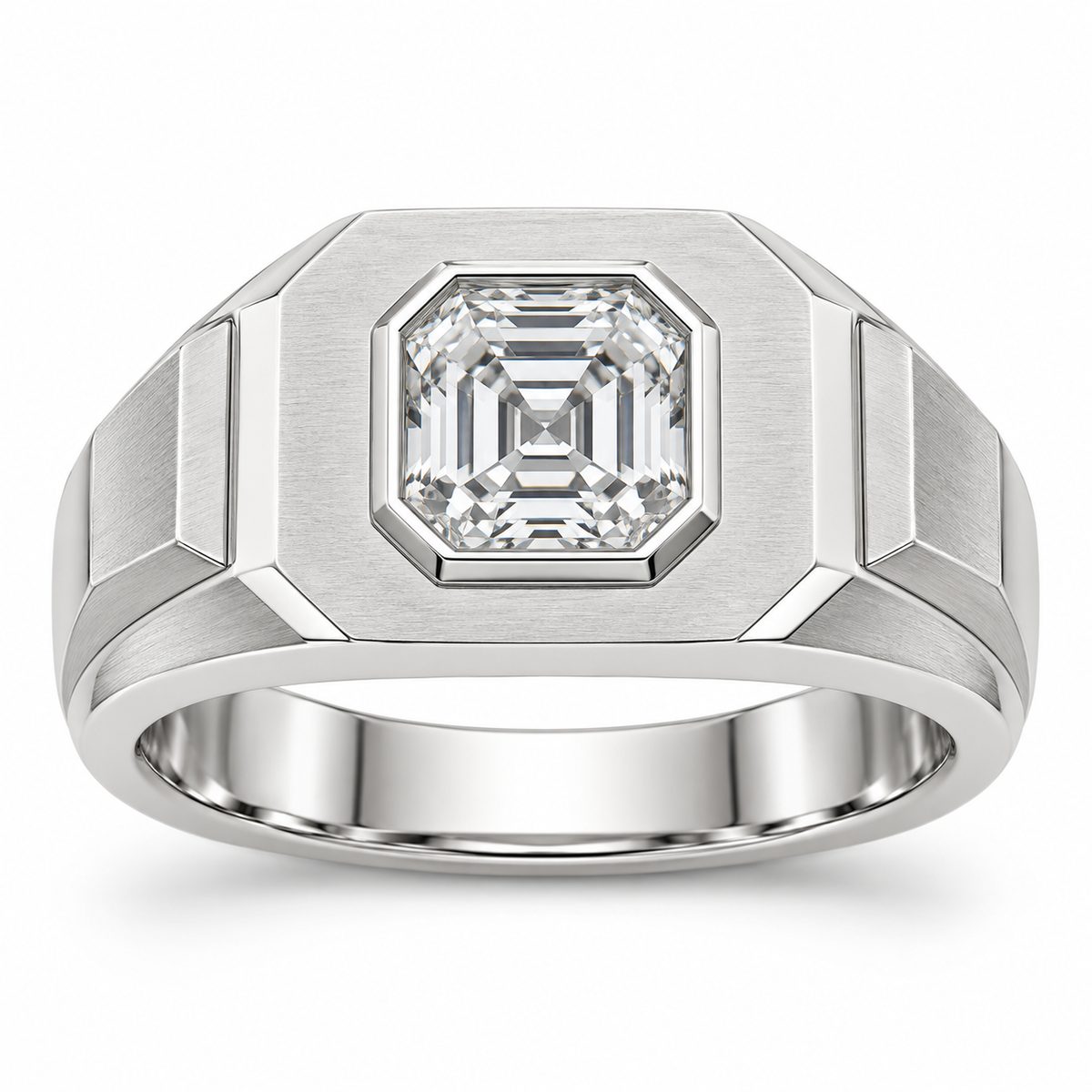 [metal:white-gold] Aurel Octagonal Signet Setting — front — Original setting design illustration [catalog-v4]