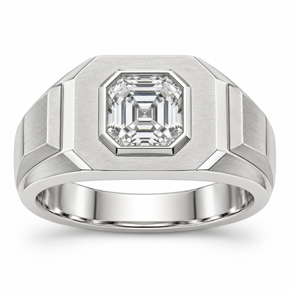 [metal:white-gold] Aurel Octagonal Signet Setting — front — Original setting design illustration [catalog-v4]