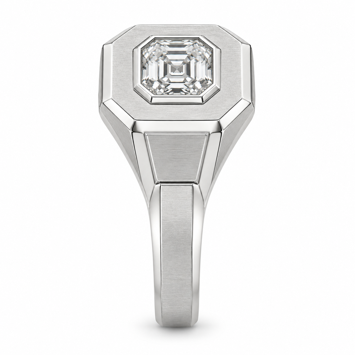 [metal:white-gold] Aurel Octagonal Signet Setting — side-profile — Original setting design illustration [catalog-v4]