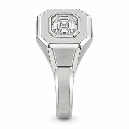 [metal:white-gold] Aurel Octagonal Signet Setting — side-profile — Original setting design illustration [catalog-v4]
