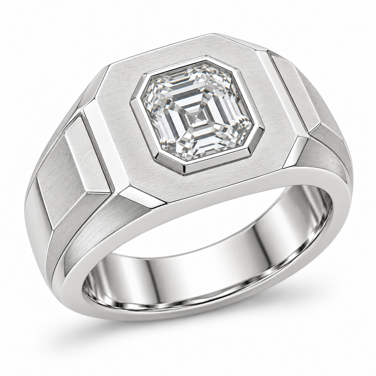 [metal:white-gold] Aurel Octagonal Signet Setting — three-quarter — Original setting design illustration [catalog-v4]