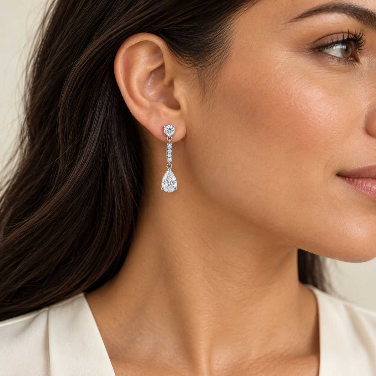 [metal:all] Aurelia Drop Earrings — worn — Human-worn styling illustration [catalog-v4]