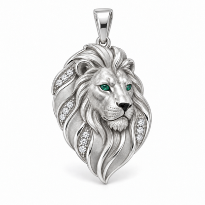 Aureon Lion Pendant — hero — [metal:white-gold] — Model styling:19-inch (48.3 cm) chain; pendant sold separately