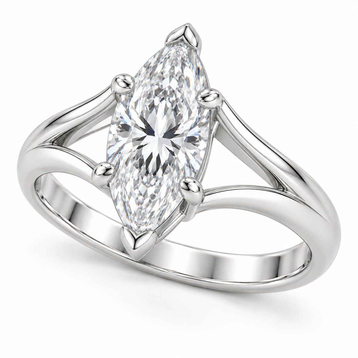[metal:white-gold] Aureon Split-Shank Marquise Setting — three-quarter — Aureon Split-Shank Marquise Setting three-quarter design illustration [catalog-v4]