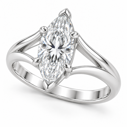 [metal:white-gold] Aureon Split-Shank Marquise Setting — three-quarter — Aureon Split-Shank Marquise Setting three-quarter design illustration [catalog-v4]
