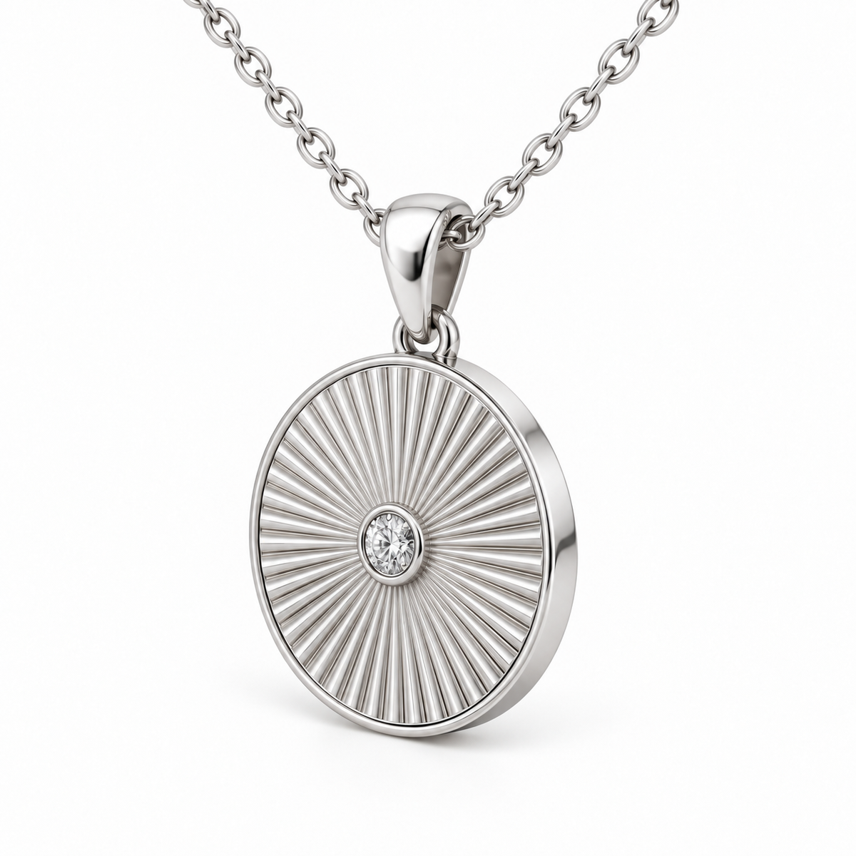 [metal:white-gold] Avelise Sunray Medallion — three-quarter — Avelise Sunray Medallion three-quarter design illustration [catalog-v4]