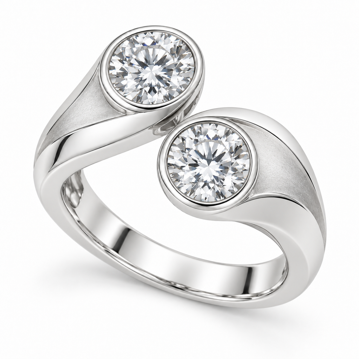 [metal:white-gold] Avelora Twin-Bezel Setting — three-quarter — Original setting design illustration [catalog-v4]