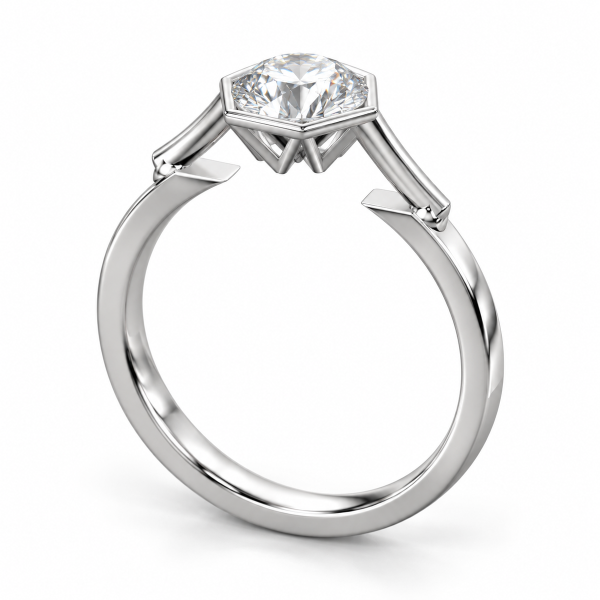 [metal:white-gold] pj avenor hex truss bezel setting — front — illustrative design [catalog-v4]