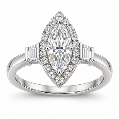[metal:white-gold] Azeline Marquise Halo Setting — front — Original setting design illustration [catalog-v4]